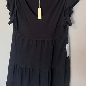 Max Studio Ruffle Cap Sleeve Tiered Jersey Babydoll Mini Dress in Black